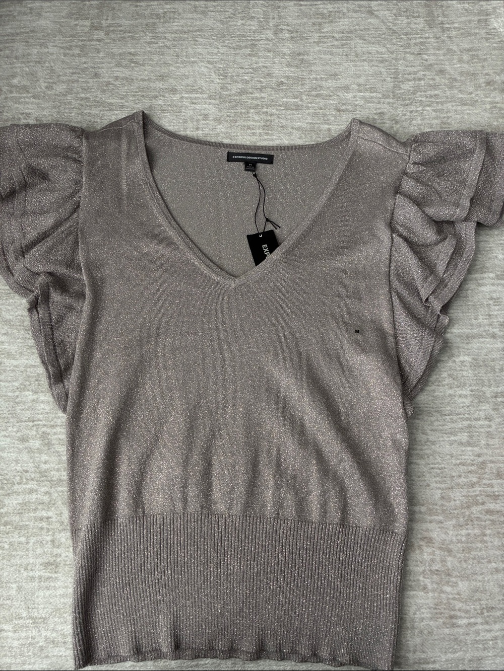 Express Shimmery V-Neck Knit Top in Lilac